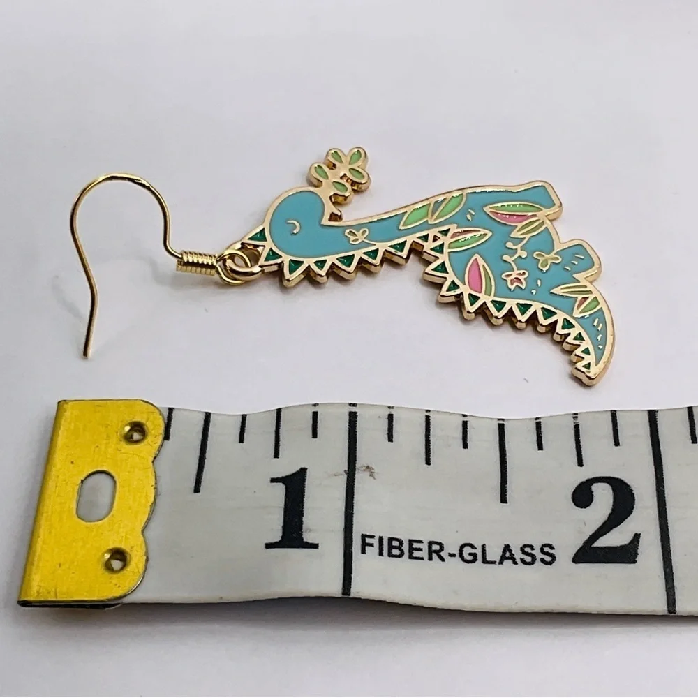 Dinosaur Earrings Hook Enamel Jewelry Gift Prehistoric Animal Stegosaurus Blue - Picture 5 of 5